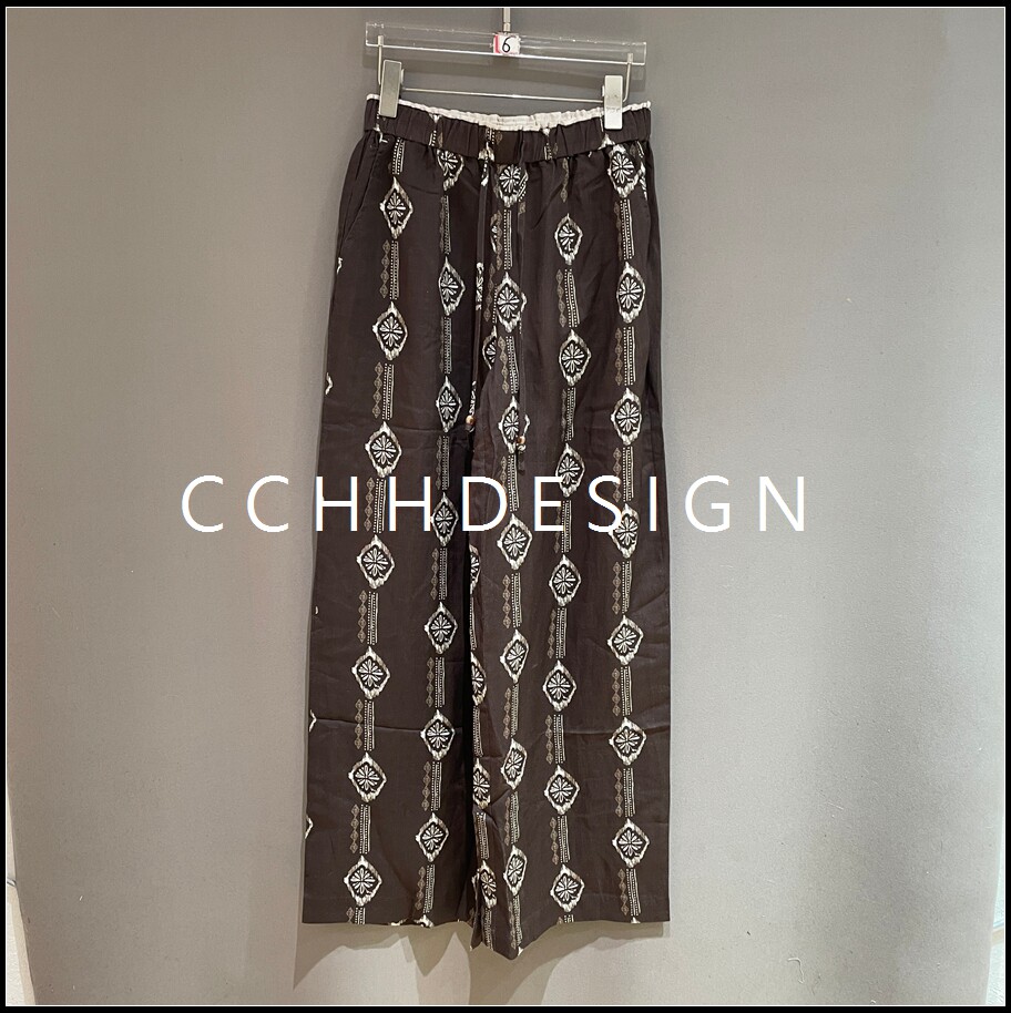 欧洲站女装2026夏季新款民族风印花阔腿裤松紧腰宽松休闲裤复古