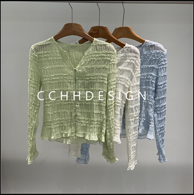 【询价私客服】春季新款高级感泡泡袖长袖休闲风纽扣百搭上衣衬衫