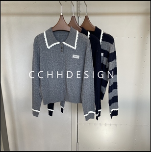 高级感百搭休闲针织衫 欧洲站女装 设计感翻领麻花长袖 新款 2025冬季