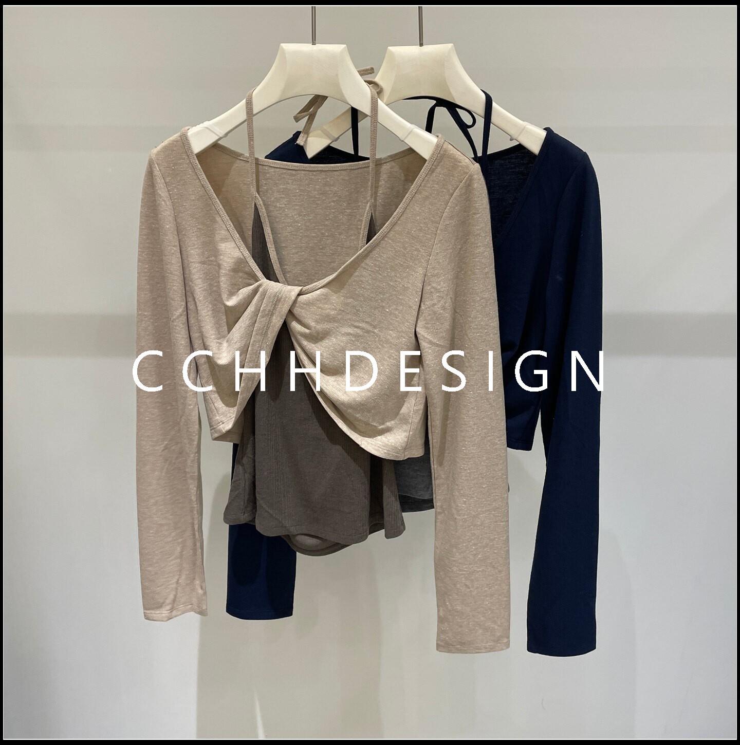 欧洲站女装2026秋季新款设计感扭结假两件长袖T恤女韩系显瘦上衣
