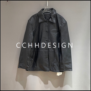 单排扣显瘦韩版 欧洲站女装 复古翻领真皮皮衣短款 新款 外套 2026春季