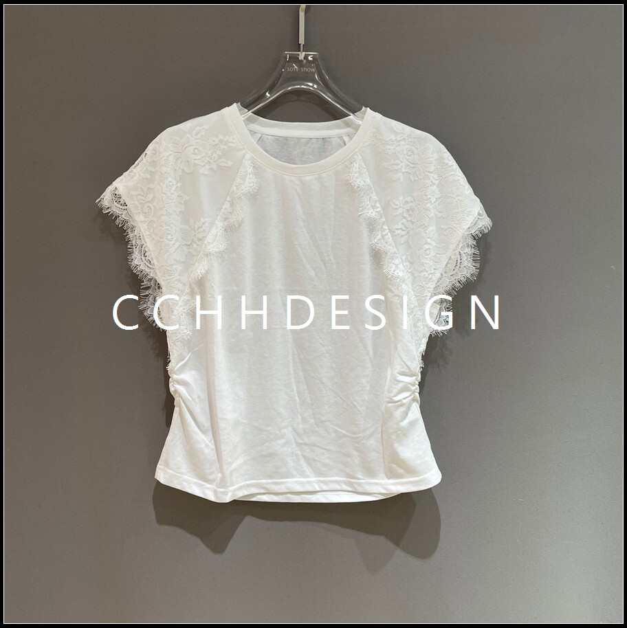 欧洲站女装2026夏季新款蕾丝拼接短袖T恤夏季透视小众设计感上衣