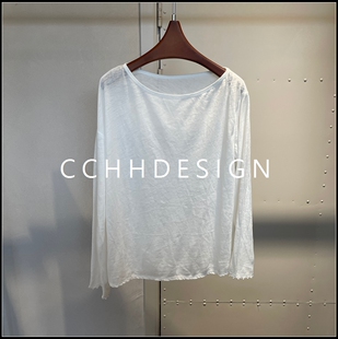 宽松白色长袖 新款 T恤女圆领百搭洋气上衣简约 2026春季 欧洲站女装