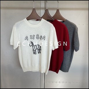 时尚 新款 拼色字母印花休闲高级感洋气减龄T恤 2025冬季 欧洲站女装