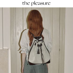 the 游牧诗人双肩包老钱风大容量牛皮拼接帆布 pleasure新款
