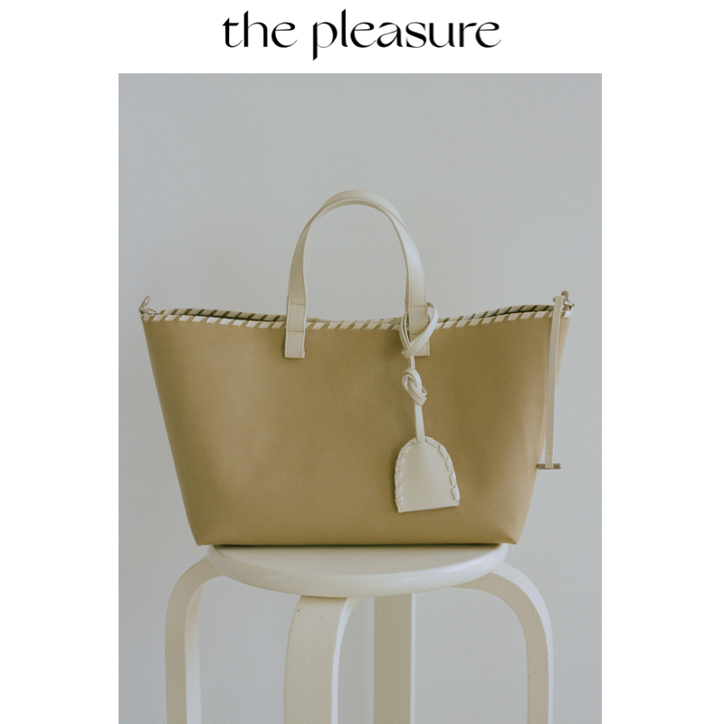 the pleasure新款原创编织托特包重工帆布拼牛皮品质女包