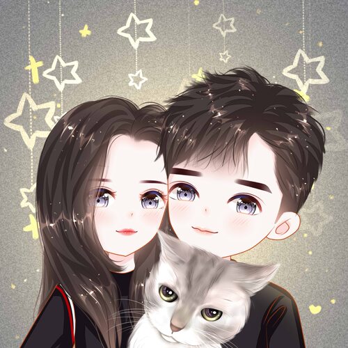电子版Q版猫的画笔情侣头像