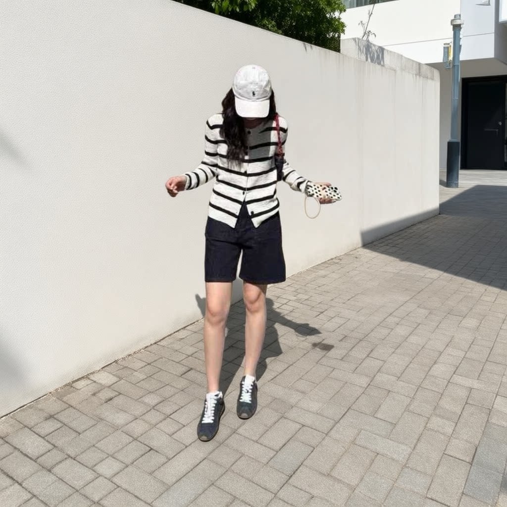2026春女黑白条纹修身针织开衫