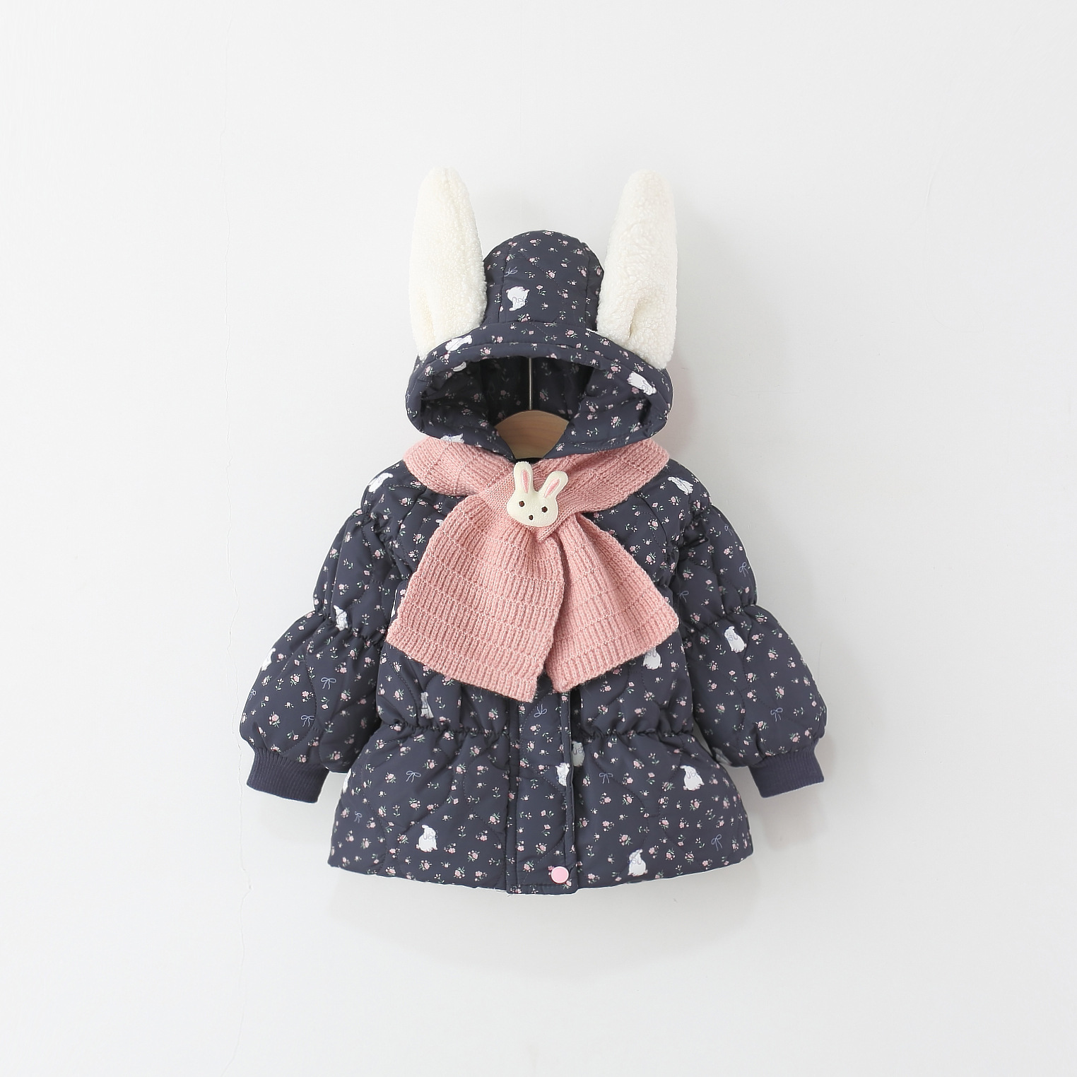 儿童兔耳朵围巾连帽棉衣外套