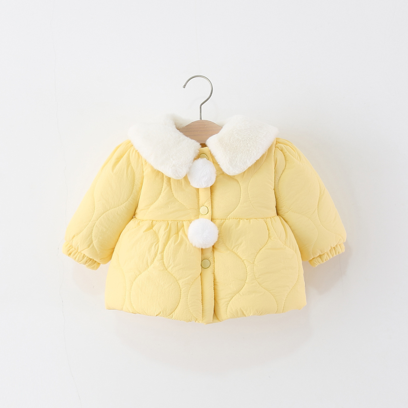 儿童女宝宝兔耳朵翻领棉服外套