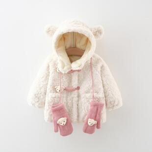 童装女童外套冬季加厚加绒儿童中长款连帽保暖毛毛衣婴儿宝宝冬装