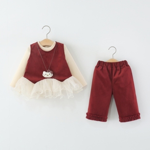 童装女童套装春秋季儿童衣服小童宝宝韩系穿搭甜美公主三件套洋气