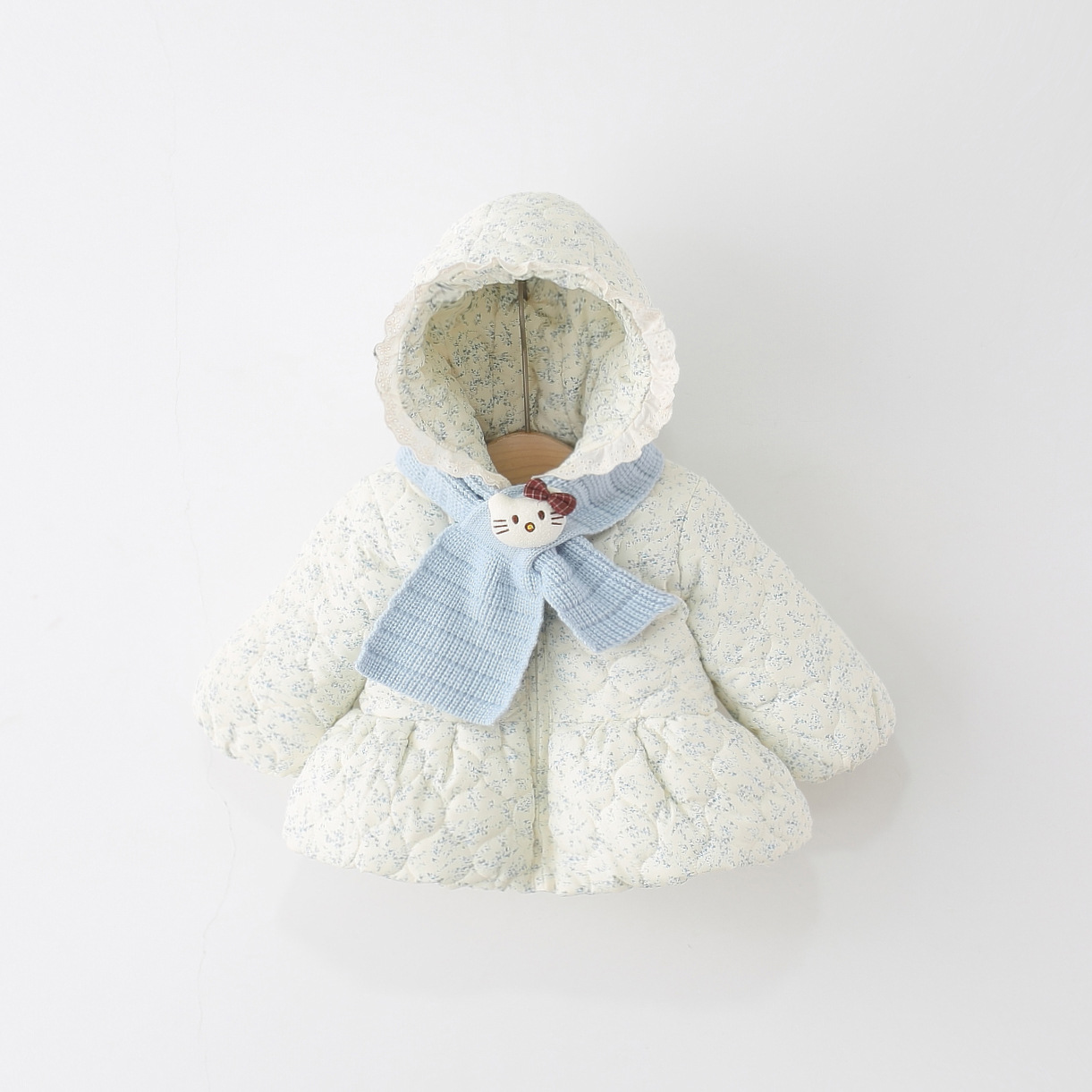 儿童中长款碎花连帽棉袄