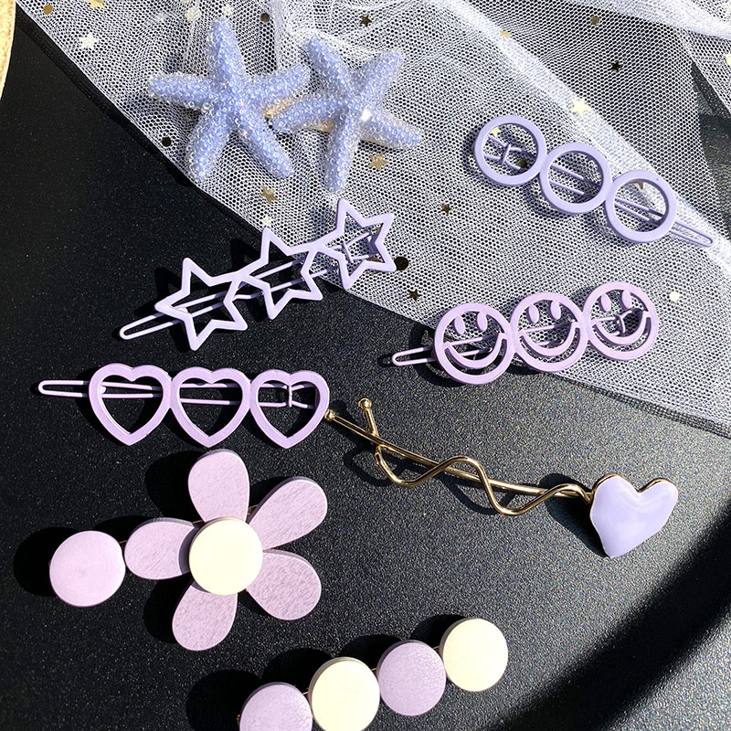 日韩少女甜美春夏花朵海星星星金属香芋紫色边夹刘海发夹亲子发饰