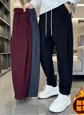 秋冬新款休闲裤宽松时尚百搭男士哈伦裤纯色松紧腰直筒裤