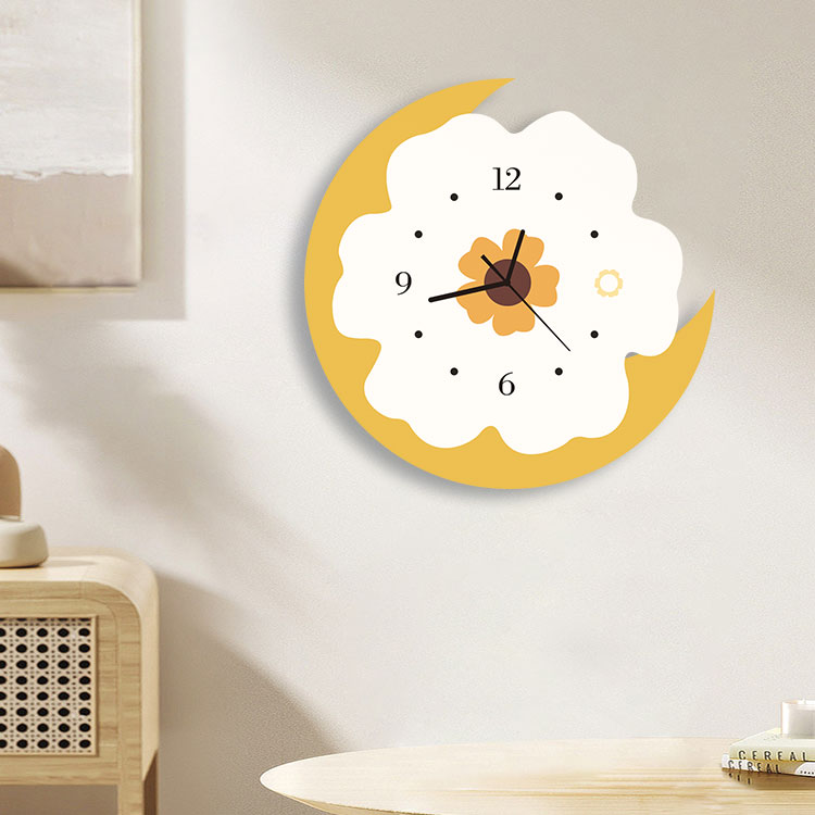 奶油风客厅挂钟茉莉花创意钟表
