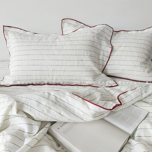 亚麻四件套安哥拉红密拷边ins风