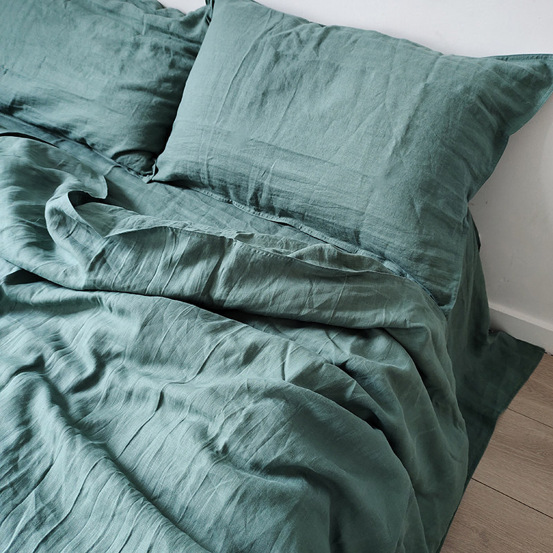 量少出口queen size亚麻椰子扣被套四件套床品柔软舒适手提袋包装