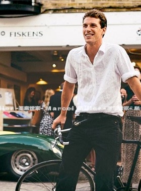 休闲高级感 汉麻白衬衣男士长袖宽松工装衬衫 轻盈舒适下吸湿透气