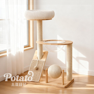 实木家用猫爬架太空舱猫窝猫树一体剑麻柱小型不占地多功能猫玩具