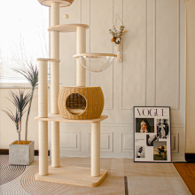 环保实木无甲醛 E0级猫爬架猫窝猫树一体太空舱藤编日式大型猫架