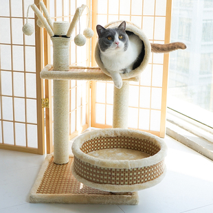 夏季藤编猫窝草窝凉席猫窝猫爬架窝猫树一体四季通用夏天猫咪用品