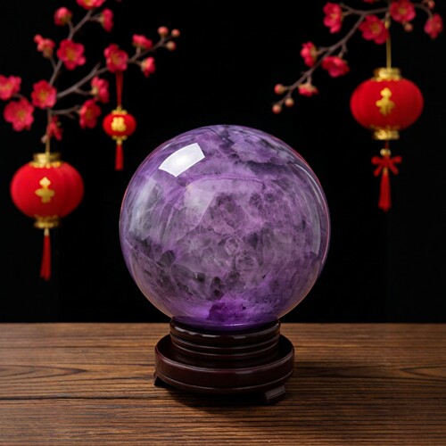 紫色萤石紫水晶球夜光桌面摆件