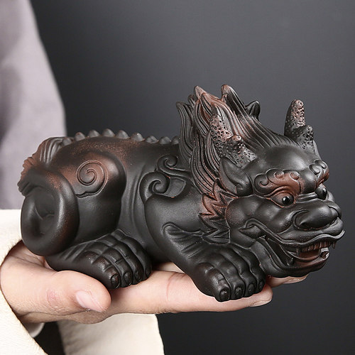 速发紫陶貔茶貅配摆件一对精品可养手工高档招财茶台茶桌宠件LOGO