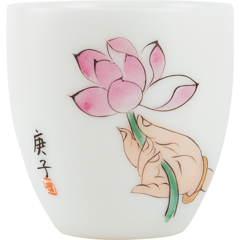 速发德化羊脂玉白瓷主人杯纯手绘素烧单杯功夫茶杯单个品茗杯子无