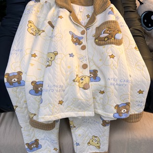 空气夹棉刺绣加厚可外穿家居服套装 睡衣女2025秋冬季 24H发货