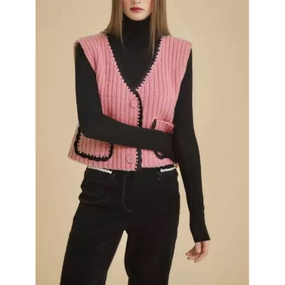 金妍儿同款韩国甜花边针织马甲女