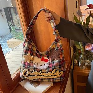 hellokitty大容量腋下包女时尚可爱卡通kt猫帆布包学生通勤托特包