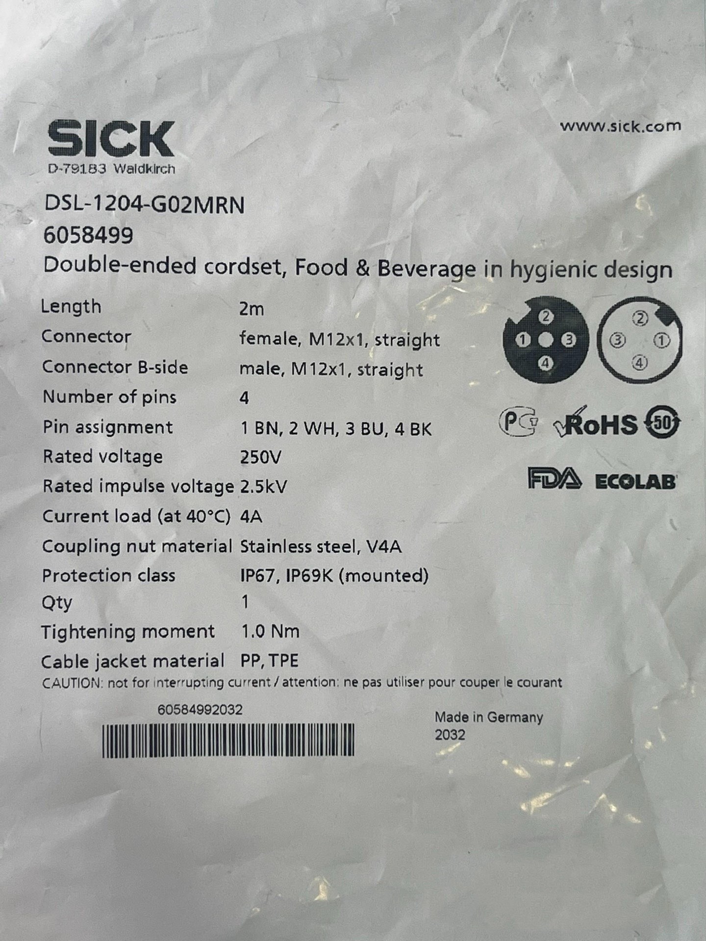 DSL-1204-G02MRN 6058499西克插头和电缆拍前请询价