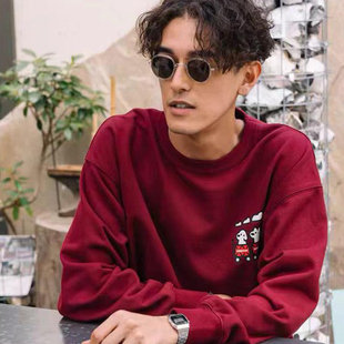 Coleman日系露营车小狗圆领卫衣男ins潮流宽松落肩休闲通勤上衣秋