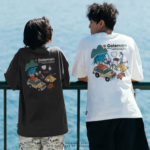 coleman潮牌短袖t恤男女松井犬露营风小狗宽松大码纯棉打底衫半袖