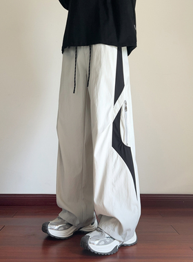 VUUG美式撞色拼接设计感直筒裤子男款春秋季潮牌宽松男生休闲长裤