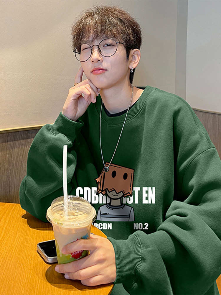 남성용 미국 라운드 넥 스웨트 셔츠 봄 가을 2024 새로운 캐주얼 루즈 홍콩 트렌드 브랜드 후드리스 풀오버 탑