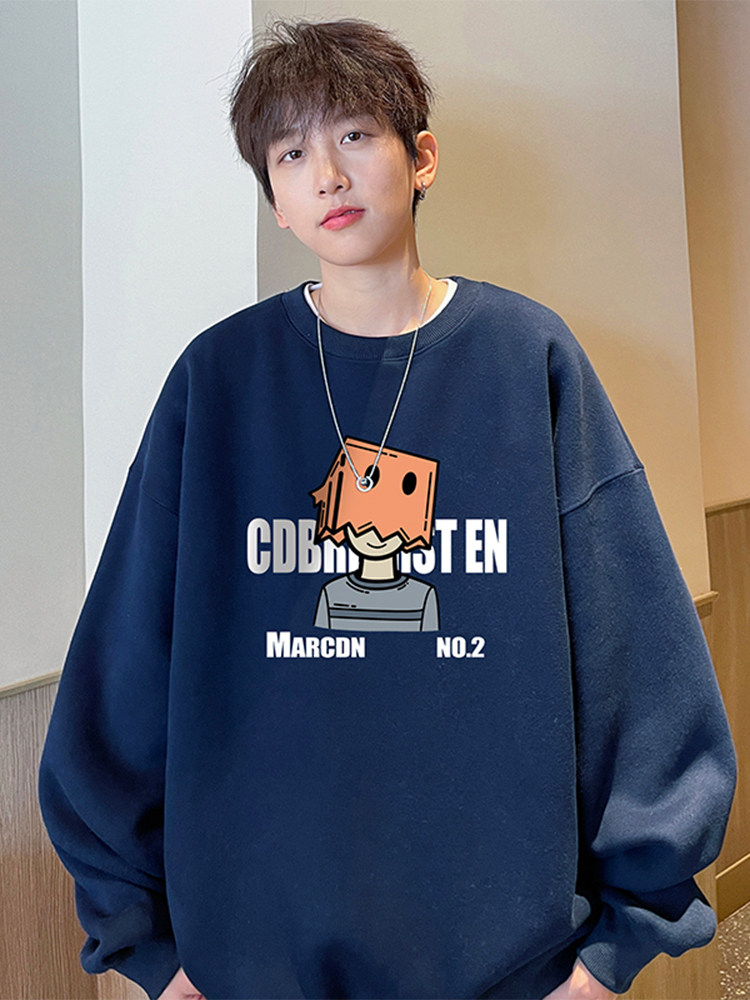 남성용 미국 라운드 넥 스웨트 셔츠 봄 가을 2024 새로운 캐주얼 루즈 홍콩 트렌드 브랜드 후드리스 풀오버 탑