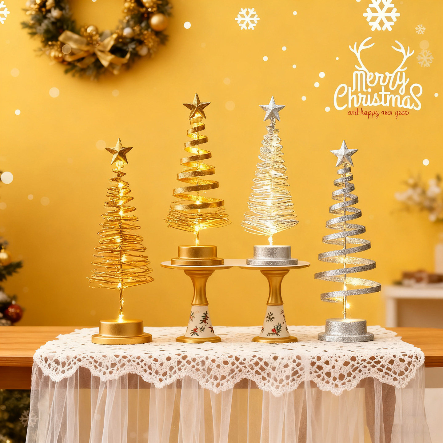 圣诞节装饰2025新款铁艺ins风圣诞树桌面小摆件礼物氛围场景布置