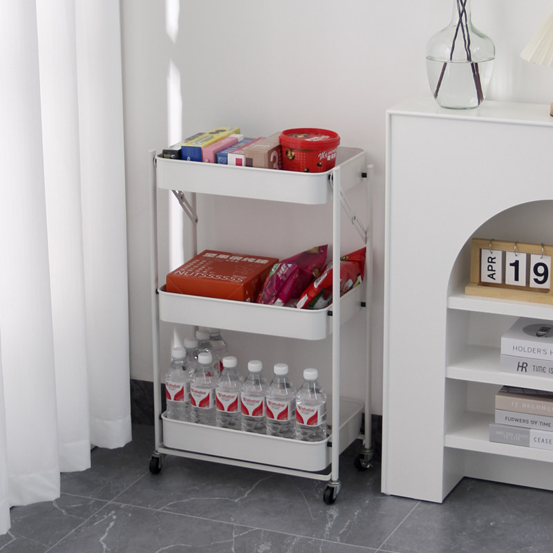 北欧免安装折叠小推车可移动厨房落地式角架家用调味料置物架金属