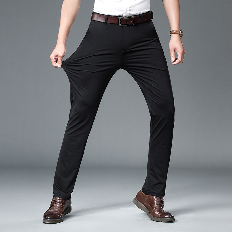 秋冬季款免烫商务黑色休闲裤男士弹力修身直筒加绒西裤子垂感正装