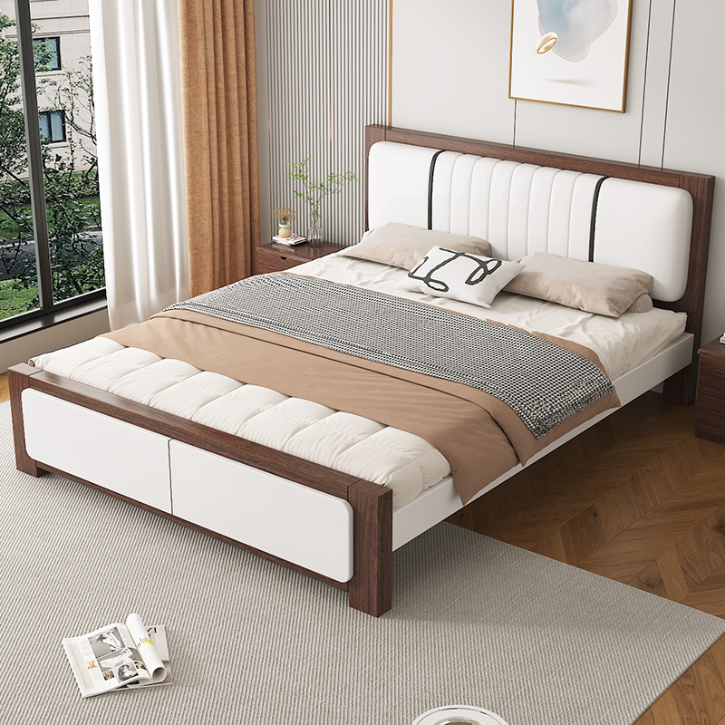 床实木床现代简约1米8双人床软包床小户型1米5出租房用1米2单人床