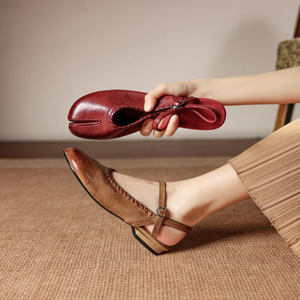 分趾包头凉鞋女外穿夏季2026新款低跟透气防滑时尚玛丽珍鞋配裙子