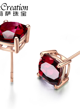 莉萨珠宝 5.94克拉天然石榴石耳钉女 18K玫瑰金镶嵌彩色宝石耳饰