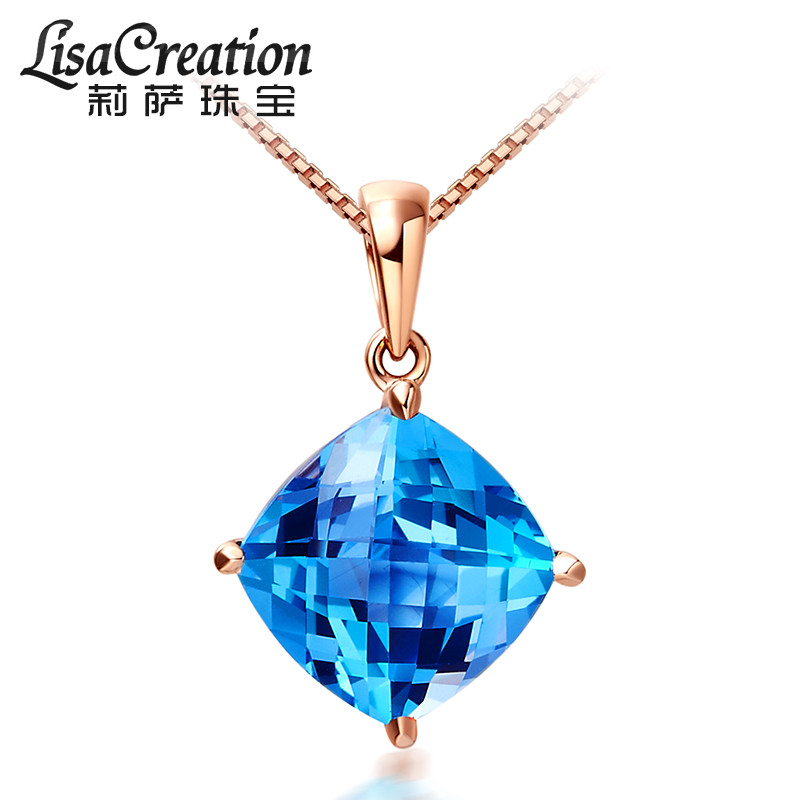 莉萨 5克拉瑞士蓝托帕石吊坠女 14k玫瑰金宝石吊坠 彩色宝石镶嵌
