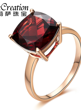 lisa creation4.5克拉天然石榴石戒指女戒18K玫瑰金彩色宝石戒指