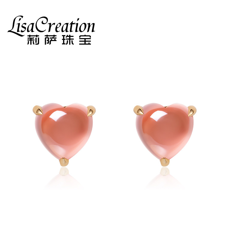 lisa creation心形2.27ct克拉红纹石耳钉耳饰18K黄金天然宝石耳钉