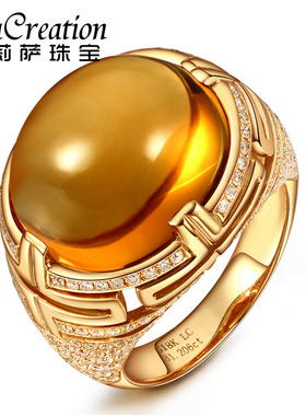 莉萨珠宝奢华15.96克拉天然黄水晶戒指18K玫瑰金钻石黄晶宝石女戒