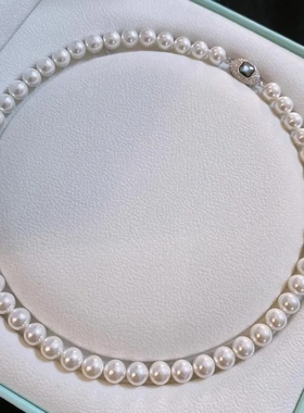 热巴925银恶魔之眼澳白珍珠项链女法式黑蝶贝锁骨链颈链几何元素