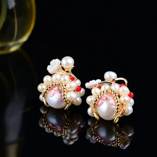 手工14k包金防过敏刀马旦耳饰天然珍珠京剧脸谱项链中国风耳钉